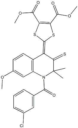 dimethyl 2-(1-(3-chlorobenzoyl)-7-methoxy-2,2-dimethyl-3-thioxo-2,3-dihydro-4(1H)-quinolinylidene)-1,3-dithiole-4,5-dicarboxylate Struktur