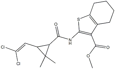 methyl 2-({[3-(2,2-dichlorovinyl)-2,2-dimethylcyclopropyl]carbonyl}amino)-4,5,6,7-tetrahydro-1-benzothiophene-3-carboxylate Struktur