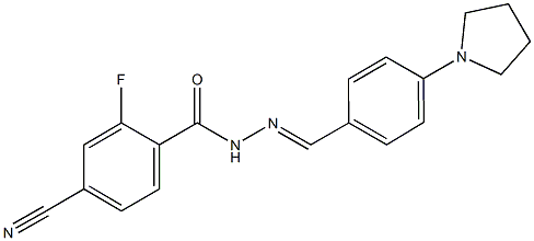 4-cyano-2-fluoro-N'-[4-(1-pyrrolidinyl)benzylidene]benzohydrazide Struktur