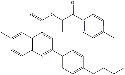 1-methyl-2-(4-methylphenyl)-2-oxoethyl 2-(4-butylphenyl)-6-methyl-4-quinolinecarboxylate Struktur