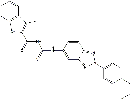 N-[2-(4-butylphenyl)-2H-1,2,3-benzotriazol-5-yl]-N'-[(3-methyl-1-benzofuran-2-yl)carbonyl]thiourea Struktur