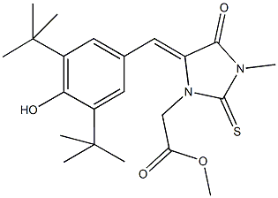 methyl [5-(3,5-ditert-butyl-4-hydroxybenzylidene)-3-methyl-4-oxo-2-thioxoimidazolidin-1-yl]acetate Struktur