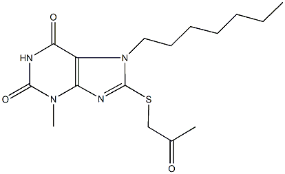 7-heptyl-3-methyl-8-[(2-oxopropyl)sulfanyl]-3,7-dihydro-1H-purine-2,6-dione Struktur