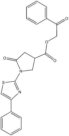 2-oxo-2-phenylethyl 5-oxo-1-(4-phenyl-1,3-thiazol-2-yl)-3-pyrrolidinecarboxylate Struktur