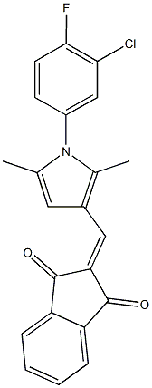 2-{[1-(3-chloro-4-fluorophenyl)-2,5-dimethyl-1H-pyrrol-3-yl]methylene}-1H-indene-1,3(2H)-dione Struktur