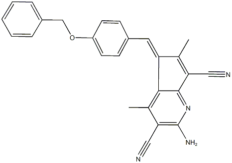 2-amino-5-[4-(benzyloxy)benzylidene]-4,6-dimethyl-5H-cyclopenta[b]pyridine-3,7-dicarbonitrile Struktur