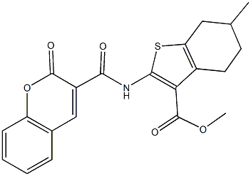 methyl 6-methyl-2-{[(2-oxo-2H-chromen-3-yl)carbonyl]amino}-4,5,6,7-tetrahydro-1-benzothiophene-3-carboxylate Struktur