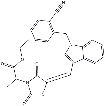 ethyl 2-(5-{[1-(2-cyanobenzyl)-1H-indol-3-yl]methylene}-2,4-dioxo-1,3-thiazolidin-3-yl)propanoate Struktur