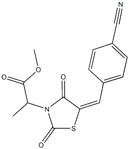 methyl 2-[5-(4-cyanobenzylidene)-2,4-dioxo-1,3-thiazolidin-3-yl]propanoate Struktur