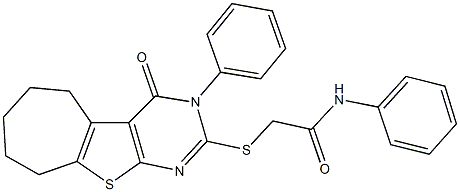 2-[(4-oxo-3-phenyl-3,5,6,7,8,9-hexahydro-4H-cyclohepta[4,5]thieno[2,3-d]pyrimidin-2-yl)sulfanyl]-N-phenylacetamide Struktur