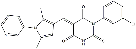 1-(3-chloro-2-methylphenyl)-5-{[2,5-dimethyl-1-(3-pyridinyl)-1H-pyrrol-3-yl]methylene}-2-thioxodihydro-4,6(1H,5H)-pyrimidinedione Struktur