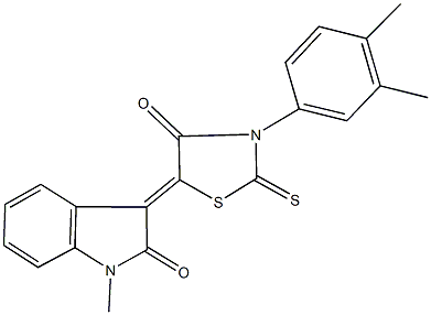 3-[3-(3,4-dimethylphenyl)-4-oxo-2-thioxo-1,3-thiazolidin-5-ylidene]-1-methyl-1,3-dihydro-2H-indol-2-one Struktur