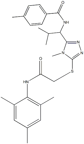 N-[1-(5-{[2-(mesitylamino)-2-oxoethyl]sulfanyl}-4-methyl-4H-1,2,4-triazol-3-yl)-2-methylpropyl]-4-methylbenzamide Struktur