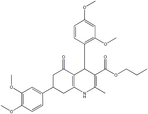 propyl 4-(2,4-dimethoxyphenyl)-7-(3,4-dimethoxyphenyl)-2-methyl-5-oxo-1,4,5,6,7,8-hexahydro-3-quinolinecarboxylate Struktur