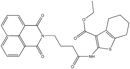 ethyl 2-{[4-(1,3-dioxo-1H-benzo[de]isoquinolin-2(3H)-yl)butanoyl]amino}-4,5,6,7-tetrahydro-1-benzothiophene-3-carboxylate Struktur