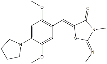 5-[2,5-dimethoxy-4-(1-pyrrolidinyl)benzylidene]-3-methyl-2-(methylimino)-1,3-thiazolidin-4-one Struktur