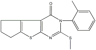 3-(2-methylphenyl)-2-(methylsulfanyl)-3,5,6,7-tetrahydro-4H-cyclopenta[4,5]thieno[2,3-d]pyrimidin-4-one Struktur