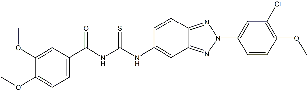 N-[2-(3-chloro-4-methoxyphenyl)-2H-1,2,3-benzotriazol-5-yl]-N'-(3,4-dimethoxybenzoyl)thiourea Struktur