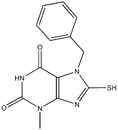 7-benzyl-3-methyl-8-sulfanyl-3,7-dihydro-1H-purine-2,6-dione Struktur