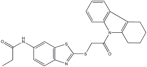 N-(2-{[2-oxo-2-(1,2,3,4-tetrahydro-9H-carbazol-9-yl)ethyl]sulfanyl}-1,3-benzothiazol-6-yl)propanamide Struktur