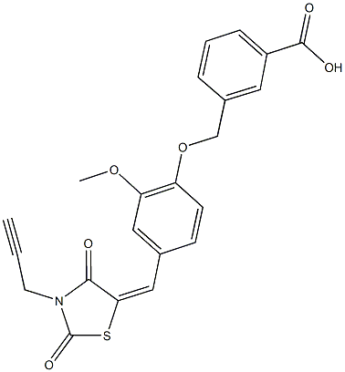 3-[(4-{[2,4-dioxo-3-(2-propynyl)-1,3-thiazolidin-5-ylidene]methyl}-2-methoxyphenoxy)methyl]benzoic acid Struktur