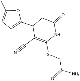 2-{[3-cyano-4-(5-methyl-2-furyl)-6-oxo-1,4,5,6-tetrahydro-2-pyridinyl]sulfanyl}acetamide Struktur