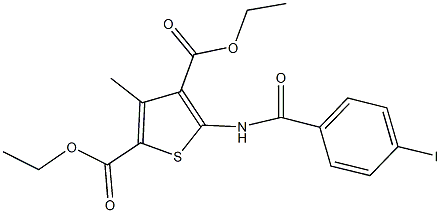 diethyl 5-[(4-iodobenzoyl)amino]-3-methyl-2,4-thiophenedicarboxylate Struktur