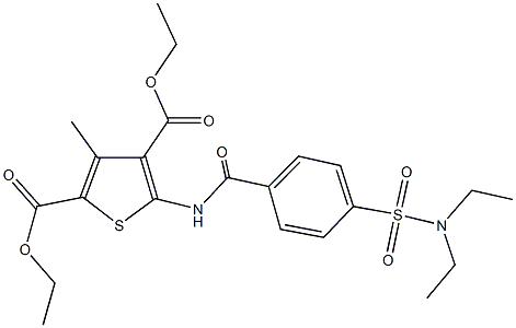 diethyl 5-({4-[(diethylamino)sulfonyl]benzoyl}amino)-3-methyl-2,4-thiophenedicarboxylate Struktur