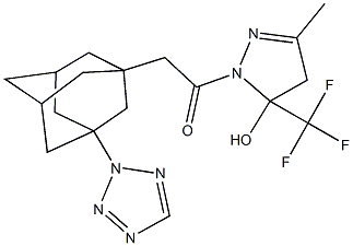 3-methyl-1-{[3-(2H-tetraazol-2-yl)-1-adamantyl]acetyl}-5-(trifluoromethyl)-4,5-dihydro-1H-pyrazol-5-ol Struktur