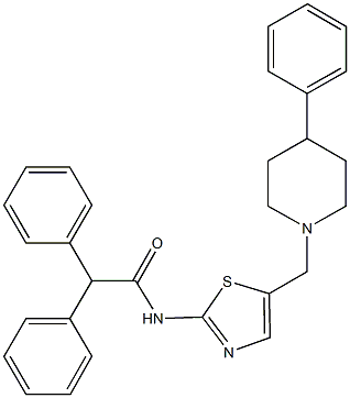 2,2-diphenyl-N-{5-[(4-phenyl-1-piperidinyl)methyl]-1,3-thiazol-2-yl}acetamide Struktur