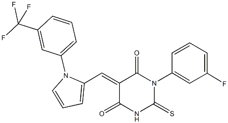 1-(3-fluorophenyl)-2-thioxo-5-({1-[3-(trifluoromethyl)phenyl]-1H-pyrrol-2-yl}methylene)dihydropyrimidine-4,6(1H,5H)-dione Struktur