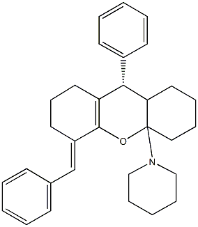 1-(5-benzylidene-9-phenyl-1,2,3,4,5,6,7,8,9,9a-decahydro-4aH-xanthen-4a-yl)piperidine Struktur