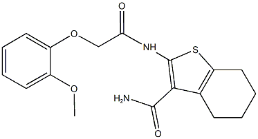 2-{[(2-methoxyphenoxy)acetyl]amino}-4,5,6,7-tetrahydro-1-benzothiophene-3-carboxamide Struktur