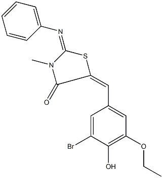 5-(3-bromo-5-ethoxy-4-hydroxybenzylidene)-3-methyl-2-(phenylimino)-1,3-thiazolidin-4-one Struktur