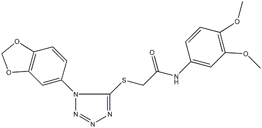 2-{[1-(1,3-benzodioxol-5-yl)-1H-tetraazol-5-yl]sulfanyl}-N-(3,4-dimethoxyphenyl)acetamide Struktur