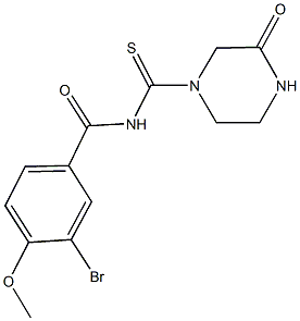 3-bromo-4-methoxy-N-[(3-oxo-1-piperazinyl)carbothioyl]benzamide Struktur