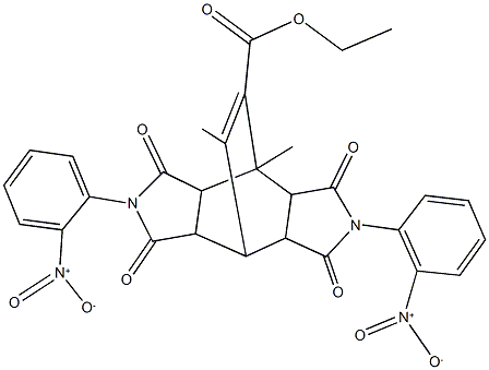 ethyl 4,10-bis{2-nitrophenyl}-1,14-dimethyl-3,5,9,11-tetraoxo-4,10-diazatetracyclo[5.5.2.0~2,6~.0~8,12~]tetradec-13-ene-13-carboxylate Struktur