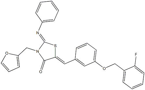 5-{3-[(2-fluorobenzyl)oxy]benzylidene}-3-(2-furylmethyl)-2-(phenylimino)-1,3-thiazolidin-4-one Struktur