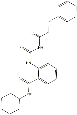 N-cyclohexyl-2-({[(3-phenylpropanoyl)amino]carbothioyl}amino)benzamide Struktur