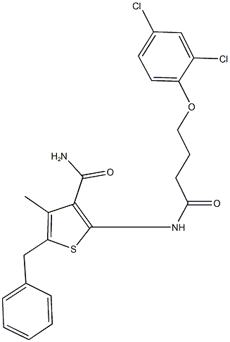 5-benzyl-2-{[4-(2,4-dichlorophenoxy)butanoyl]amino}-4-methylthiophene-3-carboxamide Struktur