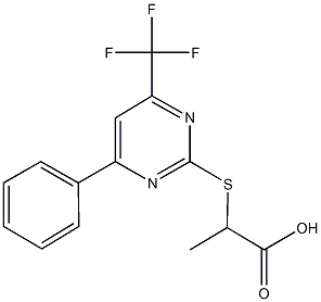 2-{[4-phenyl-6-(trifluoromethyl)-2-pyrimidinyl]sulfanyl}propanoic acid Struktur