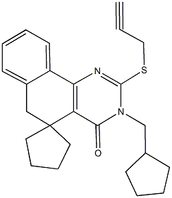 3-(cyclopentylmethyl)-2-(2-propynylsulfanyl)-5,6-dihydrospiro(benzo[h]quinazoline-5,1'-cyclopentane)-4(3H)-one Struktur