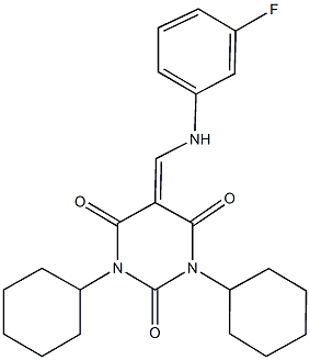 1,3-dicyclohexyl-5-[(3-fluoroanilino)methylene]-2,4,6(1H,3H,5H)-pyrimidinetrione Struktur