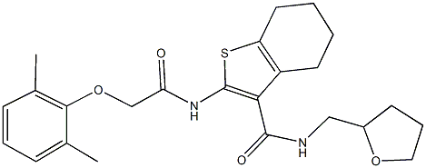 2-{[(2,6-dimethylphenoxy)acetyl]amino}-N-(tetrahydrofuran-2-ylmethyl)-4,5,6,7-tetrahydro-1-benzothiophene-3-carboxamide Struktur