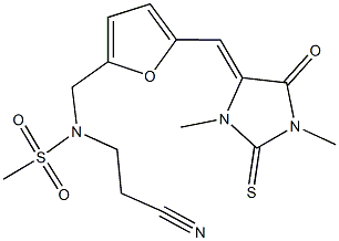 N-(2-cyanoethyl)-N-({5-[(1,3-dimethyl-5-oxo-2-thioxo-4-imidazolidinylidene)methyl]-2-furyl}methyl)methanesulfonamide Struktur