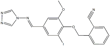 2-({2-iodo-6-methoxy-4-[(4H-1,2,4-triazol-4-ylimino)methyl]phenoxy}methyl)benzonitrile Struktur