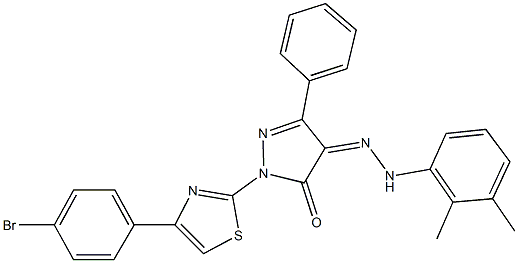 1-[4-(4-bromophenyl)-1,3-thiazol-2-yl]-3-phenyl-1H-pyrazole-4,5-dione 4-[(2,3-dimethylphenyl)hydrazone] Struktur