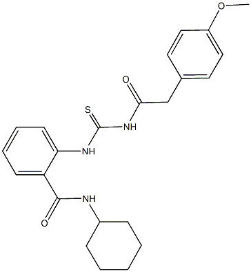 N-cyclohexyl-2-[({[(4-methoxyphenyl)acetyl]amino}carbothioyl)amino]benzamide Struktur