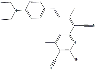 2-amino-5-[4-(diethylamino)benzylidene]-4,6-dimethyl-5H-cyclopenta[b]pyridine-3,7-dicarbonitrile Struktur