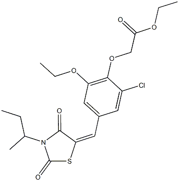 ethyl {4-[(3-sec-butyl-2,4-dioxo-1,3-thiazolidin-5-ylidene)methyl]-2-chloro-6-ethoxyphenoxy}acetate Struktur